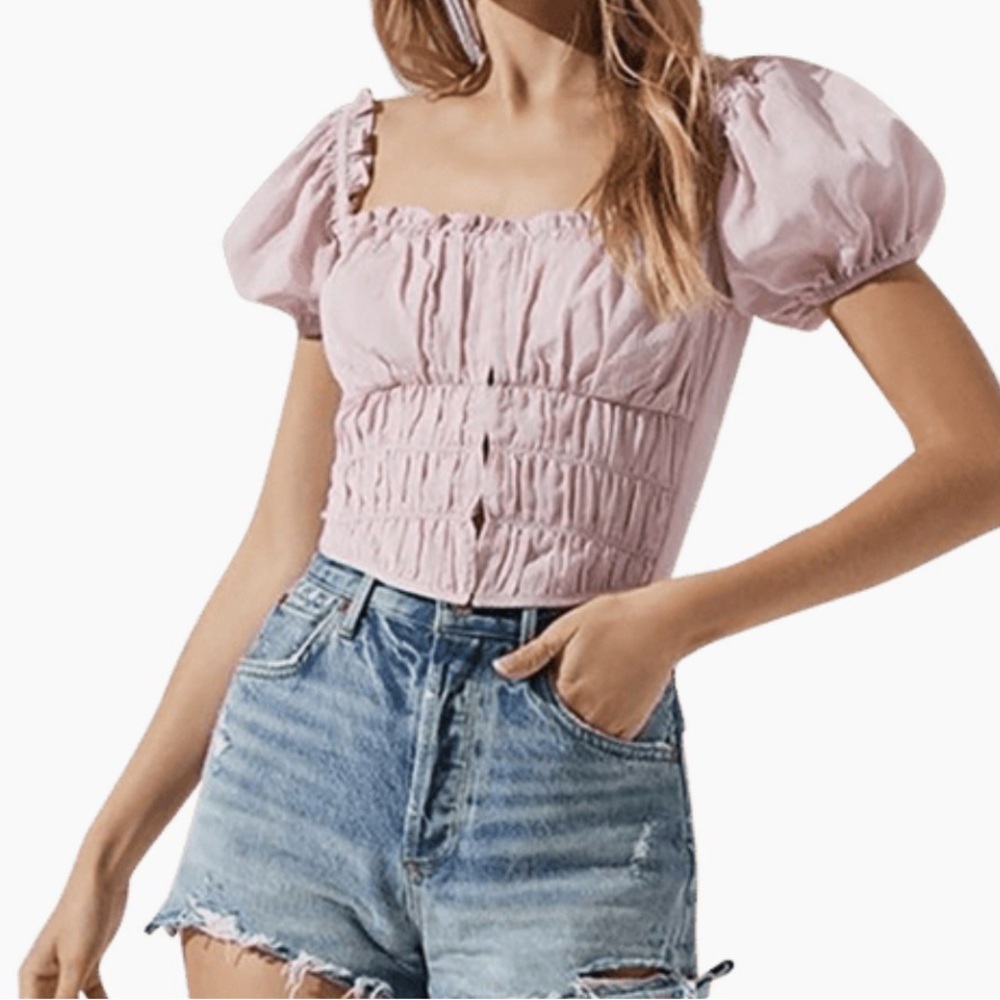 Astr Empress Top - Light Pink Puff‎ Sleeve Blouse